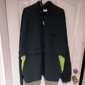 Adidas Men's Performance Jacket - Dark Blue Neon Green Accents